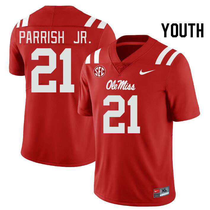 Youth #21 Henry Parrish Jr. Ole Miss Rebels College Football Jerseys Stitched-Red